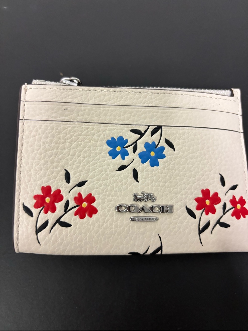 Coach White Floral Leather Card Case with Red & Blue Flowers - Picture 3 of 6